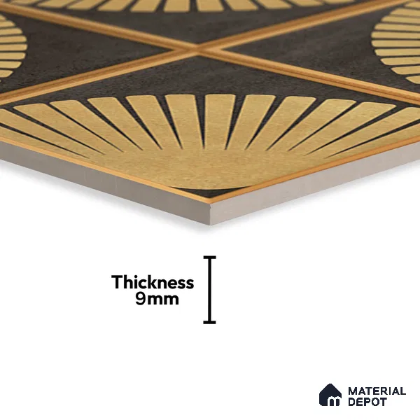 Metallic Wall & Floor Tile TL 07234 Golden Arc 1 ft x 1 ft Ceramic Matte Finish - 9 mm  | 2 mm Spacer is Mandatory | Suitable For Bathroom, Kitchen, Dining Area | Please Expect a Slight Variation of Pattern (Sample)